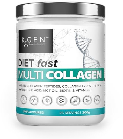 K-GEN Multi Collagen Peptides Powder Hydrolyzed Grass Fed Bovine, Wild Caught Marine | Advanced Diet Collagen Types I, III, IV & V Hyaluronic Acid, MCT & Vitamin C