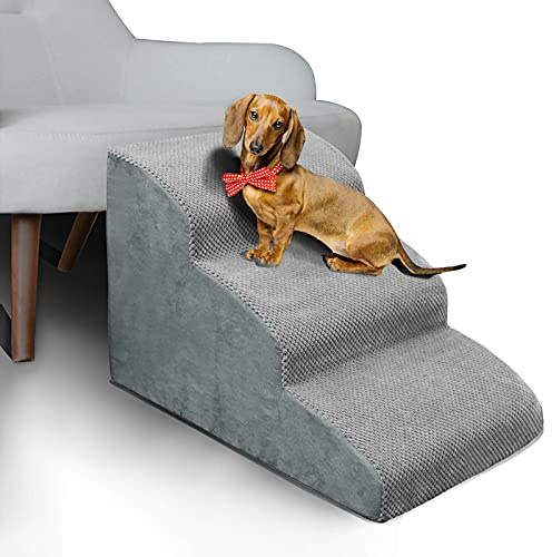 MEJYJEM 3 Steps High Density Foam Dog Stairs Ramps,Non-Slip Pet Steps for Older Dogs,Pet with Joint Pain, Sofa Bed Ladder for Cats