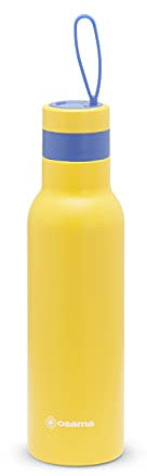 OSAMA - Borraccia Termica 500 ml Antibatterica in Acciaio Inox e Argento - Bottiglia Termica Valida come Borraccia Palestra e Lavoro, 24h Cold e 12h Hot, Ermetica e Antiscivolo, ‎8x8x24hcm, Giallo/Blu