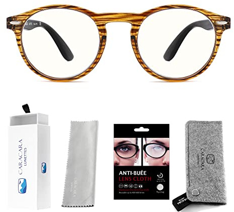 Caracara Lunettes Anti lumière bleue - Lunettes loupe de lecture - ANTI BUÉE OFFERT - Lunettes de lecture avec accessoires - Lunettes de vue Femme et Homme (Striped, Grossissement +1,00)