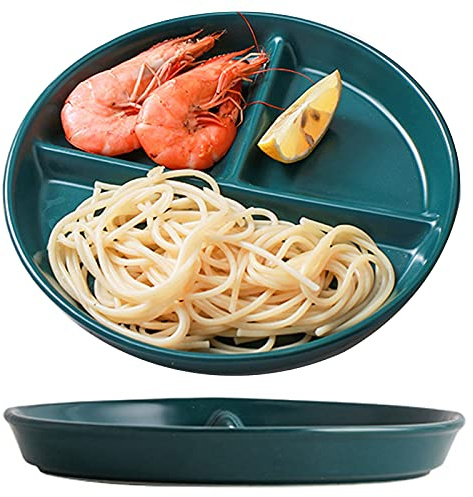 JMYDecor 20,3 cm lange haltbare Porzellanteller, geteilte Teller, 3 Fächer, Geschirr, Geschirr, Set mit 2 Stück, für Abendessen und Salat, Restaurant, Familienparty und Küche – rund