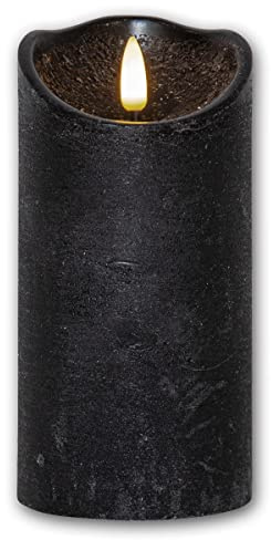 Star Trading LED Echtwachskerze 3D Flamme Rustic, Schwarz, Stumpenkerze mit Timer & Flackereffekt, Batteriebetrieben, Hohe 15 cm, Durchmesser 7,5 cm