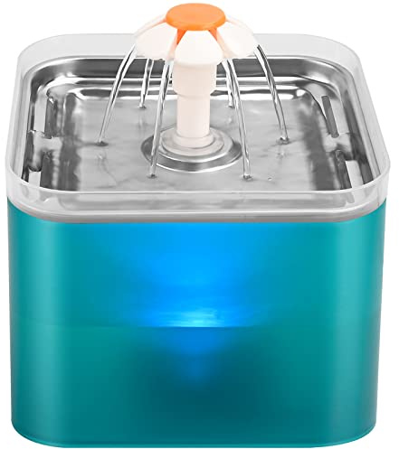 AONBOY Katzenbrunnen Edelstahl, 2L Trinkbrunnen für Katze, Ultraleiser Katzentrinkbrunnen, LED-Lichttrinkbrunnen, Hundetrinkbrunnen, mit Aktivkohlefilter und Wasserpumpe