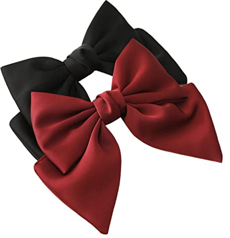 Pinza para el pelo negro para mujer, con lazo de satén, color rojo, grande, clip para el pelo, pinzas francesas, para mujeres y niñas