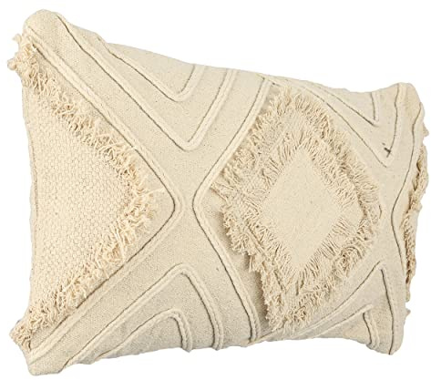 EGLO LIVING Kissen Chevery, Couch Zierkissen im Boho Design | Dekokissen handgewebt aus Baumwolle und Polyester in Beige, Kissenbezug mit Inlett, Sofakissen mit Fransen