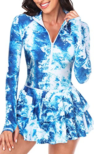 UNIQUEBELLA Rash Guard for Women, 1 Piece Modest Swimsuits for Women - Long Sleeve Swimsuits UV UPF 50+ Swim Shirt