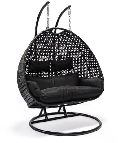 Home Deluxe - Hängesessel Twin - Schwarz, Höhe 195 cm - inkl. Regenabdeckung, Gestell, Sitz- und Rückenkissen I Polyrattan Hängestuhl Gartenschaukel Hängekorb