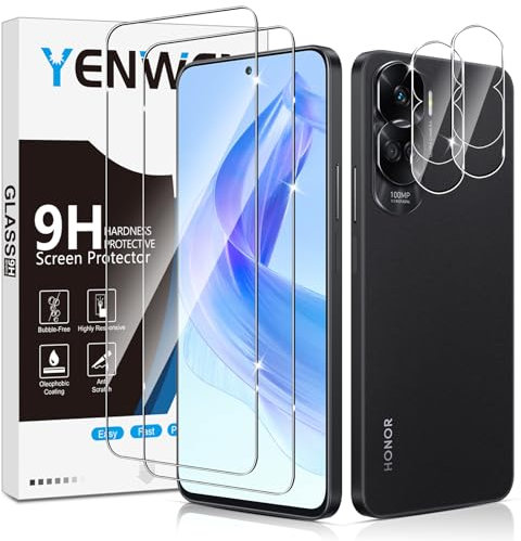Yenwen Screen Protector for Honor 90 Lite 5G for Tempered Glass, Pack of 2 Tempered Glass Screen Protectors with 2 Camera Protection, 9H Hardness Protective Glass Anti-Scratch Mobile Phone Film HD