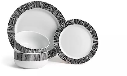 Black Dash 12 Piece Porcelain Dinner Set Simple and Smooth This Cool Crockery Looks Good with Bright Or White Decor