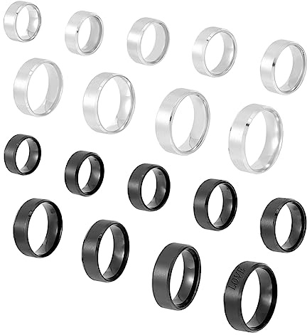 UNICRAFTALE 18 stycken tomma ringar i rostfritt stål, 9 storlekar, lasertryck, allergivänliga ringar för gör-det-själv-smyckestillverkning, 15.2~23mm, Rostfritt stål