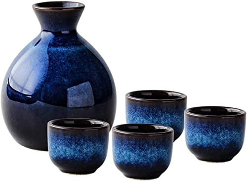 Ensemble de théière en céramique orientale, ensemble de 5 pièces, ensemble de saké japonais, pot à saké et 4 tasses à saké, distributeur de vin en céramique bleue, ensemble de verres à vin for la mais