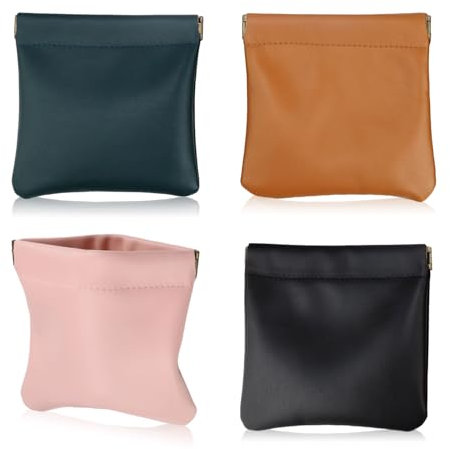 PARFCO 4 Stücke Leder Münzbörse, Schlüsseltasche Klein, Tragbar Kleingeld Aufbewahrung, 4 Farben Münzbeutel Kann Kreditkarten, Schlüssel, Kopfhörer, Ladekabel, Kleingeld