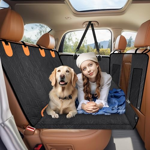 Loiion Multifunctional Dog Seat Cover - Hard Base, Removable Back Seat Extender, Dog Hammock with Mesh Window, Waterproof Travel Bed for Truck SUV, Black