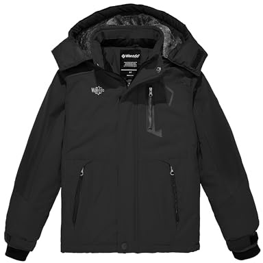 wantdo Boys' Waterproof Snowbaording Coats Warm Winter Jackets Outdoor Wear Hooded Black 18 20