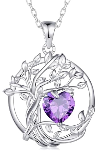 FANCIME Lebensbaum Birthstone Kette für Damen 925 Sterling Silber Baum des Lebens Birthstone Anhänger Halskette Schmuck Geschenke für Frauen Mädchen, Kettenlänge: 40+5 cm