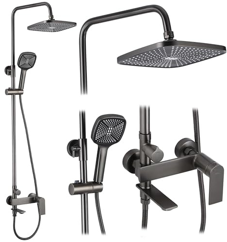 Rea Duschsystem STORM Duschset Duscharmatur mit Duschkopf und Kopfbrause aus Messing Duschgarnitur für Badezimmer (titan)