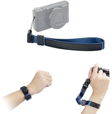 JJC Camera Wrist Strap with Quick Release, Hand Strap Lanyard for Sony DSC-RX100 VII VI RX100M7 RX10 III II HX99 WX500 WX350 for Ricoh GR IIIx III II Point and Shot Cameras, Blue | Hand Strap w Patented QR Buckle for Fast Switch (2026 Red Dot Winner), Durable Nylon w Microfiber Leather, Strap Width: 19mm