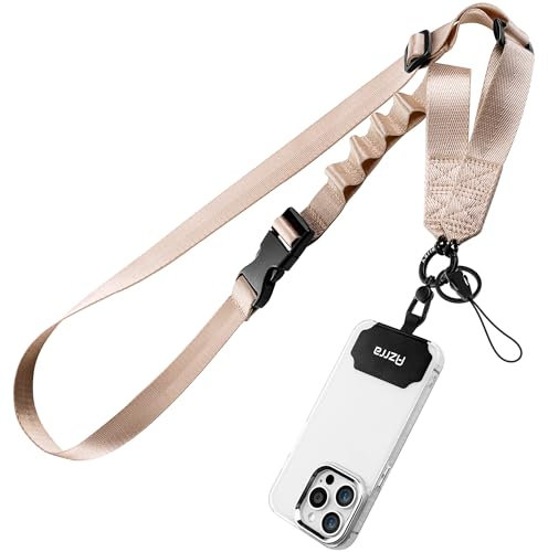 Azrra Phone Lanyard Crossbody, Cellphone Lanyard for Around the Neck, Adjustable Anti Theft Phone Strap, Black Crossbody Strap for iPhone Case, Keys, Earphone, Sunglasses, Wallet (Beige)