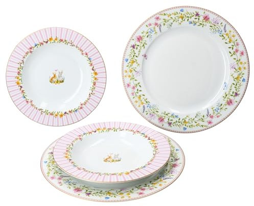 MamboCat Happy Easter 4tlg Tafelservice I buntes Oster-Geschirr für 2 Personen I 2X Suppenteller & 2X Speiseteller I farbenfrohe Essteller & Tiefe Teller für Frühstück, Mittag & Abendbrot an Ostern