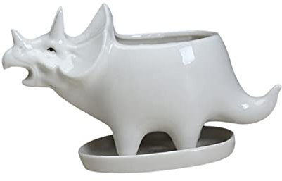 BESPORTBLE Dinosaurier Blumentopf Triceratops Sukkulenten Topf Aus Keramik Mit Tablett Für Schreibtisch Wohnzimmer Gartendekoration Weiß