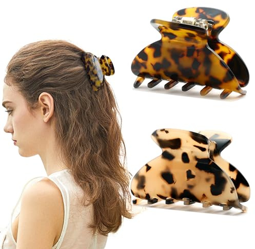 2Pcs Small Medium Hair Claw Clips for Women Tortoise Shell Claw Hair Clips for Thin Fine Medium Thick Hair