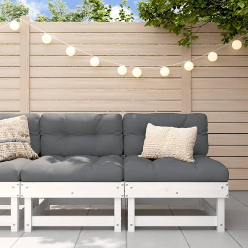 Gecheer Mittelsofas Sofa Lounge Gartensofa Einzelsofa Gartenmöbel Loungesofa Innenhof Terrasse mit Kissen 2 STK. Weiß Massivholz Kiefer Type2