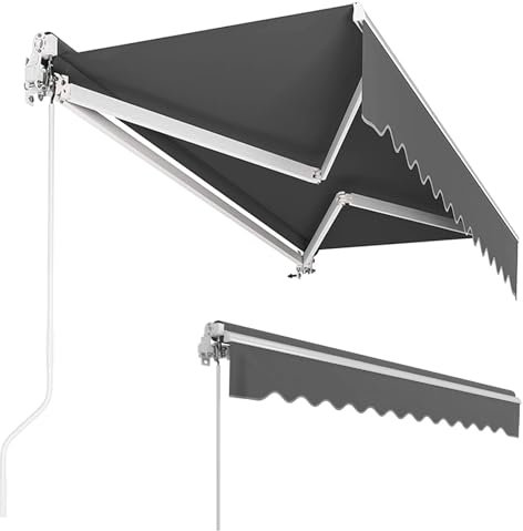 Tenda da sole con braccio articolato manuale, 300 x 250 cm, regolabile, resistente ai raggi UV, antipioggia, per terrazze esterne, balconi, antracite