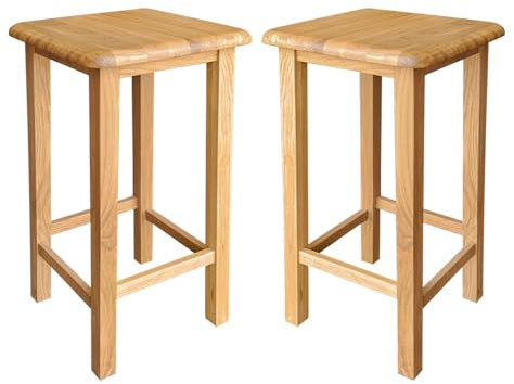 Hallowood Furniture Waverly Oak Frühstücksbarhocker, Paar Küchenhocker mit Fußstütze, Hell Eiche Holzhocker, Barhocker für Frühstücksbar, Wohnzimmer & Flur, Schminktisch Hocker, WAV-ST650-2