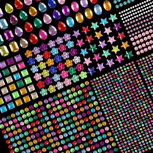 Glitzersteine Selbstklebend, 1721 Stück Strasssteine Schmucksteine Edelsteine zum Basteln Kinder, Glitzer Rhinestones Gesicht Augen Körper Nägel Sticker Bunt Kristall Aufkleber für Festival Schminke