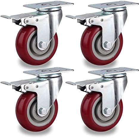 TEmkin Lenkrollen, Bürorollen, Lenkrollen, Schwerlastrollen, mit Bremsen, Polyurethanrollen, Breite: 32 mm (125 mm A/4 Bremse A/4 Bremse)