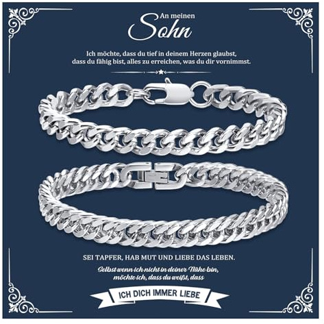 XUANPAI Armband herrar presenter till män son – 2 stycken silver män armband rostfritt stål pansarkedja armband bröllopsdag årsdag födelsedag present till honom make son