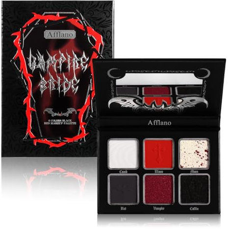 Afflano Ombre à Paupières Rouge Noir Palette De Maquillage Gothique, Vampire Red Eyeshadow Palette Maquillage Halloween, Palette d'Ombres à Paupières Pigmenté, Smoky Yeux Noir Rouge Sang Clown SFX