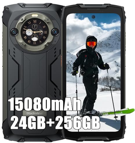 Blackview BV9300 Pro 24GB+256GB Outdoor Handy ohne Vertrag, MTK G99, 6,7 FHD+ 2.4K Doppel Bildschirm, 64MP+32MP, Android 13, 15080mAh, 4G LTE Outdoor Smartphone Wasserdicht IP68 NFC GPS OTG, Schwarz