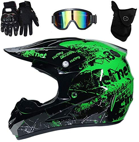 Intégral Casque Motocross Ensemble, avec Lunettes Gants Masque, Jeunesse Enfant Hors Route Moto Casque Équipement de Protection, Downhill Enduro VTT MTB BMX Quad Dirt Bike Casque
