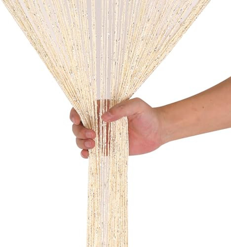 WedDecor Elfenbeinfarbene Fadenvorhänge, Glitzer-Fransen-Panel, Fliegengitter, Raumteiler, Quastenvorhang für Türen, Türen, Fenster, Heimdekoration, Event-Dekoration, 90 x 200 cm