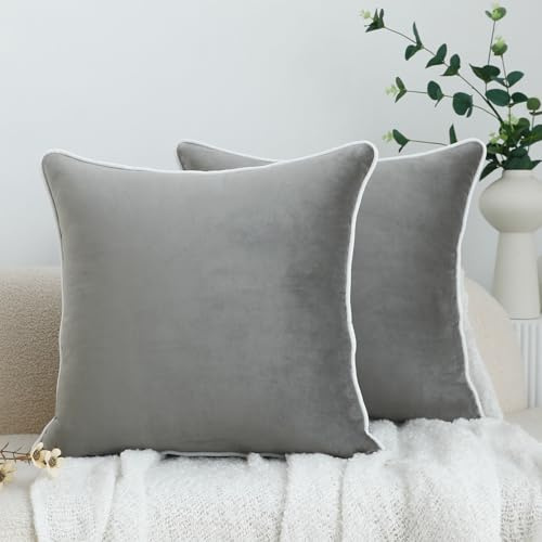 LIGICKY 2er Set Luxus Dekorative Kissenbezug Samt Weich Zierkissenbezüge Einfacher Quadratische Kissenbezüge Deko Kissen Sofakissen für Wohnzimmer Couch Weihnachten Dekor, Grau 65 x 65 cm