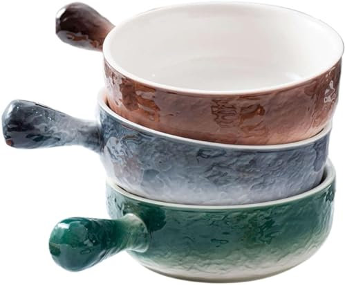 Kitchen Bowl Set Multipurpose Bowls,Dessert Bowls, French Onion Soup Bowls With Handle Ceramic Bowls Set, Stackable 21 Oz Salad Bowls Oven Safe Baking Bowls For Pasta, Cereal, Stews, Baked Beans