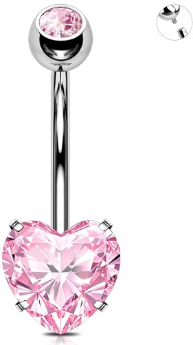 OUFER 14G Titanio G23 Cuore Piercing Ombelico Anello CZ Rosa 10 mm