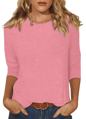 Hauts à Manches 3/4 pour Femmes Cute T-Shirt décontracté à col roulé Chemisier de Plage Tunique Unie Trois-Quarts