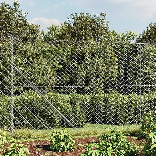 Chain Link Fence Roll 1.8x10m Silver Wire Mesh Roll for Poultry Netting Chicken Coop Rabbit Hutch Garden Panel Animal Fence with Flange