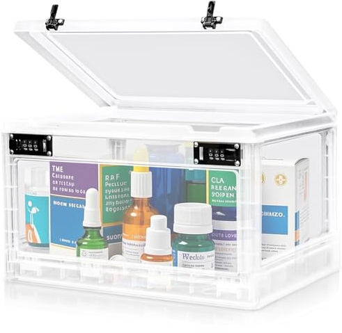 Provcodeabox Abschließbare Box mit Doppeltem Zahlenschloss | 24L Sicherheitsbox für Medikamente, Handy & Snacks | Stapelbare Aufbewahrungsbox mit 2 Kombinationsschlössern (Doppelsicherheit)