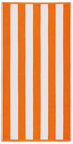 La Maison Cabana Stripe Beach Towels 100% Cotton 70cm x 150cm Large Pool Towel Absorbent Supersoft Quick Dry Sand Proof Beach Towel Holiday Yoga Gym Swimming Towel (1, Orange)