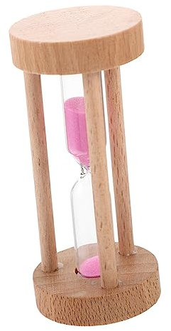 Garneck 3-minute Wooden Sandglass Timer with Pink Sand, Small Round Sand Hourglass for Office, Kitchen, Classroom Countdown and Desktop Decoration