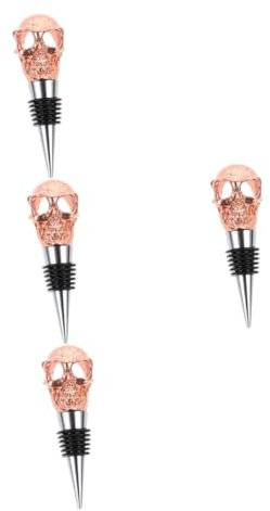 ABOOFAN 4 Pcs Skull Wine Cork Bottle Openers Cap The Wine Filter Water Bottle Birthday Wine Stopper Bottle Stoppers Drink Bottle Pigeon Bottle Lid Wine Cork Holder Dryer Golden Zinc Alloy