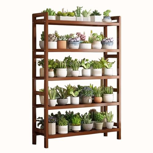 SRHIMEOS Estantería para Plantas 5 Niveles, Estanteria para Plantas Exterior, Soporte para Flores Interior, Escalera para Flores Bambú, Estante De Esquina para Múltiples Macetas (70x25x126cm)