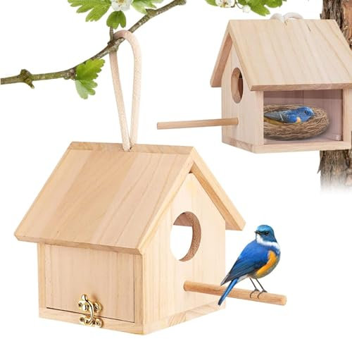 Boutihao Vogelhaus aus Holz Transparent, Vogelhäuser für den Außenbereich mit Stange, Vogelhäuser für den Außenbereich, zum Aufhängen, DIY Deko für Zaunkönig Schwalbe Spatz Kolibri Finken Throstle