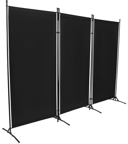 Separador plegable para habitaciones, protección visual móvil, independiente, 3 piezas, 260 x 180 cm, biombo para exteriores, resistente a la intemperie para balcón, jardín, terraza, salón, gris