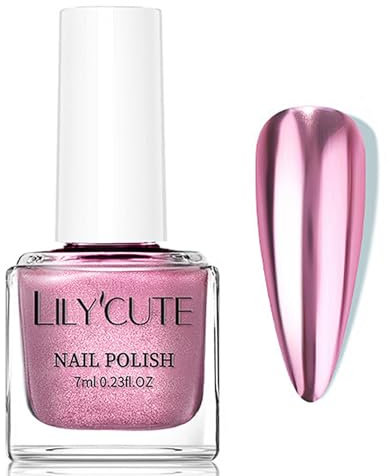 Virellay Rosa Spiegel Nagellack Metallic Glänzende Chrom Nagellack Kein UV Benötigt für Frauen (Rosa, 7 ML)