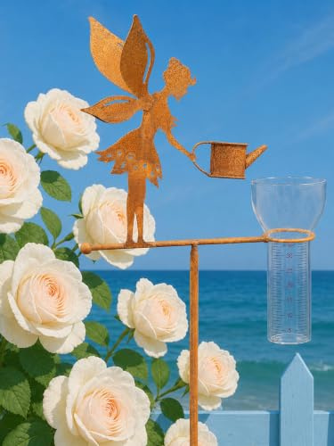 Pommerntraum ®| Regenmesser Elfe Fee Gartendeko Gartenstecker Wetterstation | Niederschlagsmesser Pluviometer Edelrost Dekofigur Zauberfee Gartendekoration Feengarten Gartenaccessoires Elfengarten (Elfe)