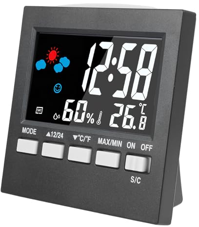 Fllyvly Réveil radio-piloté numérique avec affichage de la température - Horloge radio-pilotée DCF - Écran LCD de 3,3 avec rétroéclairage LED bleu - Affichage de la date et du jour de la semaine